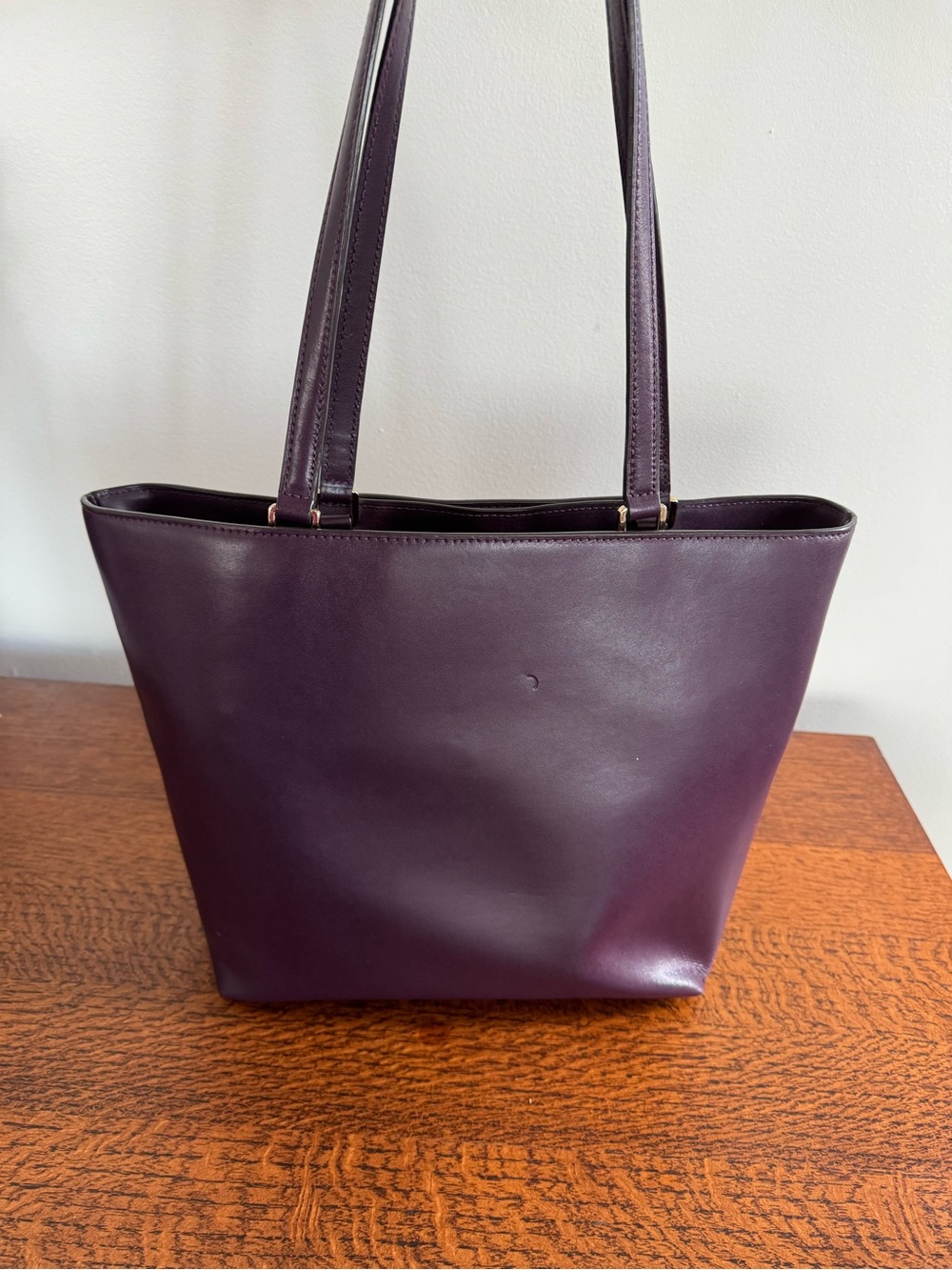 Michael Kors Mott Leather Tote with Gold MK Logo - Eggplant - Picture 2 of 12